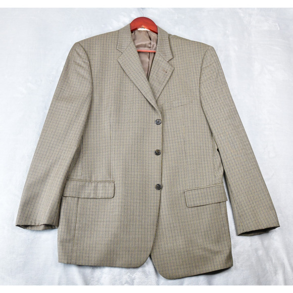 Joseph Abboud Blazer Men's 44L Brown Houndstooth 100% Wool Sport Coat Jacket - Picture 1 of 11
